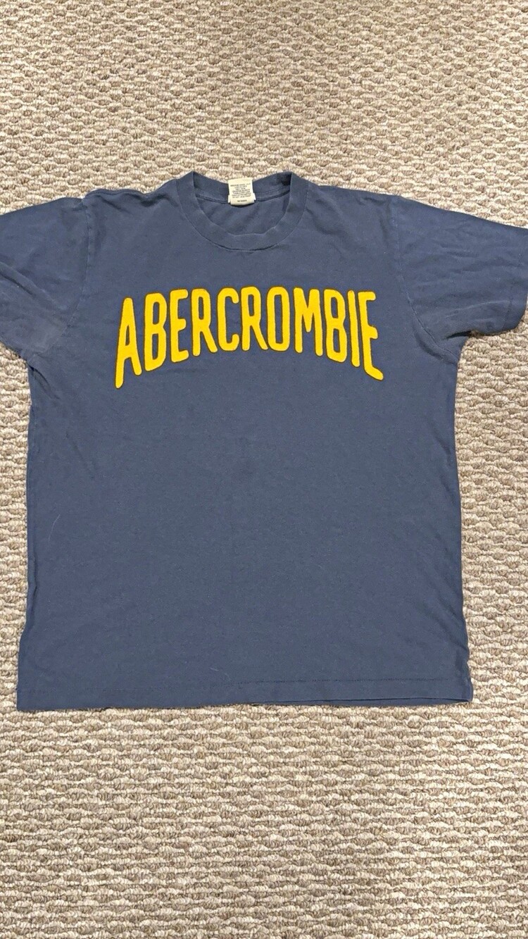 Vintage Abercrombie & Fitch Men's M Blue Graphic Logo Crew Neck Short Sleeve Tee